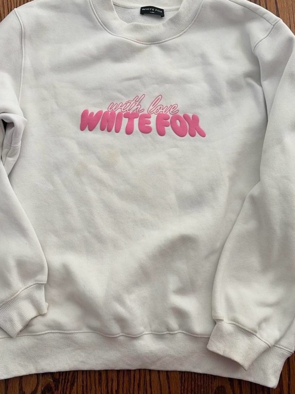 White Fox Boutique Cream Crewneck Sweatshirt with Pink 'With Love' Logo
